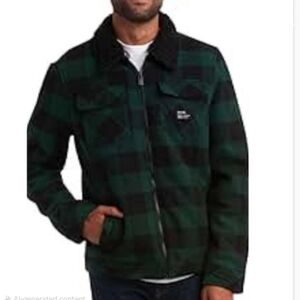 Hurley Men's Flannel Plaid  Trucker Sherpa Lined Green Black Jacket